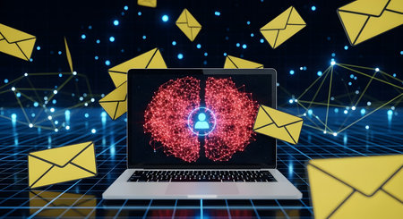 Laptop with human brain hologram on screen. Network and communication concept. 3D Renderingの素材