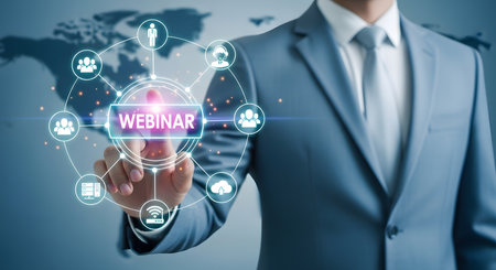 Webinar Webinar E-learning Online Education concept on virtual screen.の素材
