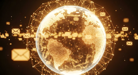 Global network connection concept. 3d rendering toned image double exposureの素材