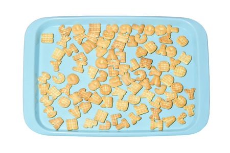 Background image of alphabet biscuits in azure trayの写真素材