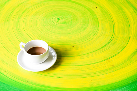 Hot coffee on the table in the morning of holidayの写真素材
