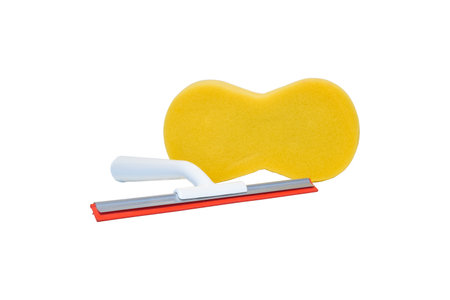 Use sponge with shampoo for wash everything and use a squeegee with glass cleaner for wash a mirror or glassの写真素材