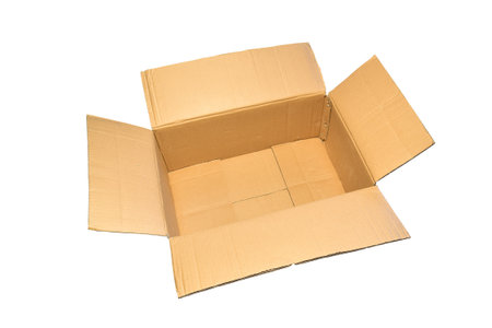 Empty opened used carton with white background