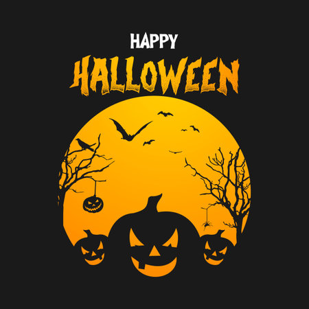 Halloween background with pumpkins and bats. Vector Illustration.のイラスト素材