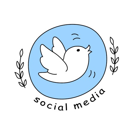 Social media icon, emblem, badge with a Little bird chirps. Illustration in Doodle style.のイラスト素材