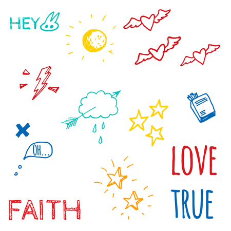Vector art. Hand drawn Doodle style sketches on Love theme. Original art vector traced. Colored doodle sketch.のイラスト素材