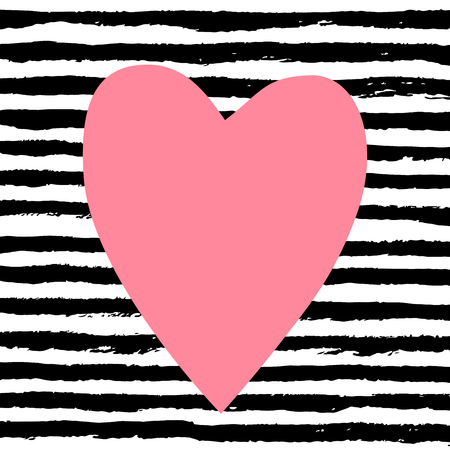 Stylish vector illustration of a pink heart on hand painted grungy striped backgroundのイラスト素材