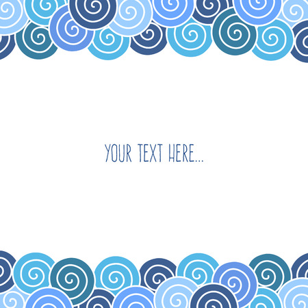 Vector abstract swirls background background with hand drawn curl elements in blue. Blank space for text.のイラスト素材