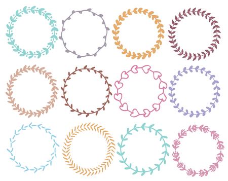 Set of hand drawn round floral wreaths.のイラスト素材