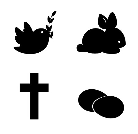 Easter icon Set. Bird, bunny, crossa and eggs. Christian orthodox symbols. illustration.のイラスト素材