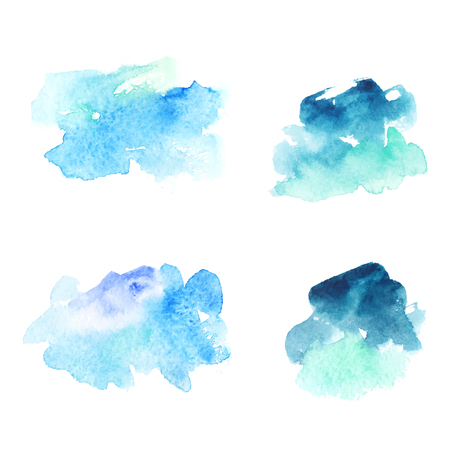 Set of abstract blue watercolor stains, traced vector illustrationのイラスト素材