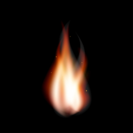 Realistic fire, flame, bonfire with sparkles isolated on black background.のイラスト素材
