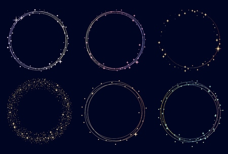 Starry colorful wreaths, round frames. Stars and circles template.のイラスト素材
