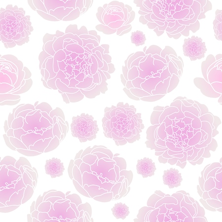 Pink peony seamless pattern. Blush flowers scattered on white backgroundのイラスト素材