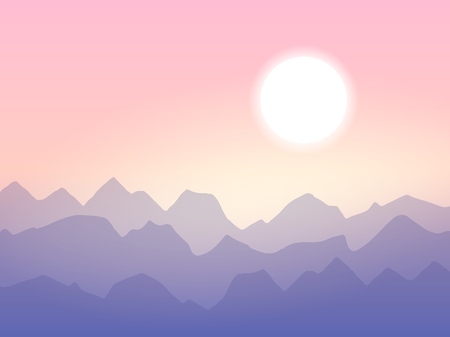 Sunrise in the mountains, minimalistic vector illustrationのイラスト素材