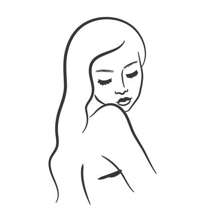 Girl line art portrait in minimalist modern styleのイラスト素材