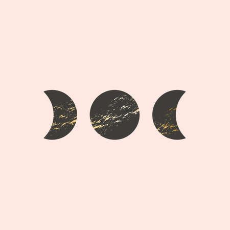 Three Moon phases vector illustration in boho style. Black moons with golden texture, trendy contemporary artのイラスト素材