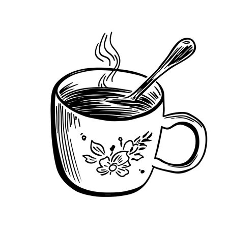 Cup of hot tea, hand drawn doodle vector illustrationのイラスト素材