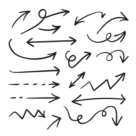 Set of hand drawn arrows, pointers. Vector illustration.