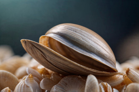 Seashells on a dark background close-up macro photographyの素材