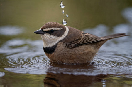Babbler (Luscinia caerulea) drinking waterの素材