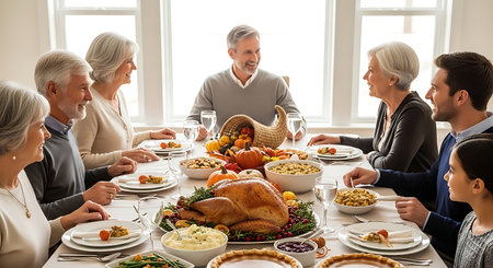 Multi-generational family enjoying a festive holiday dinner and bonding.の素材