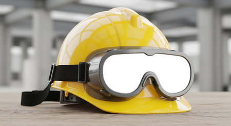 Essential personal protective equipment for site workers, close-up shot.の素材