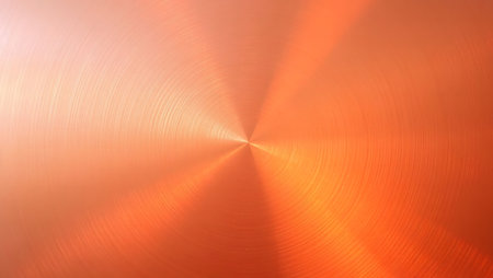 Abstract background of brushed rose gold metal, radial texture and warm light.の素材