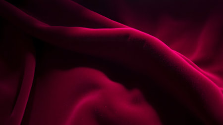 Abstract view of flowing crimson velvet textile, showcasing texture and deep color.の素材