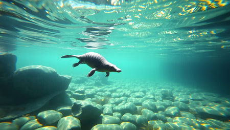 Mysterious aquatic creature in clear turquoise water. Serene nature shot.の素材