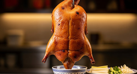 roast chicken on the table in a restaurant, close-upの素材