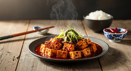 Tofu Teriyaki with Sesame Seeds and Red Sauceの素材