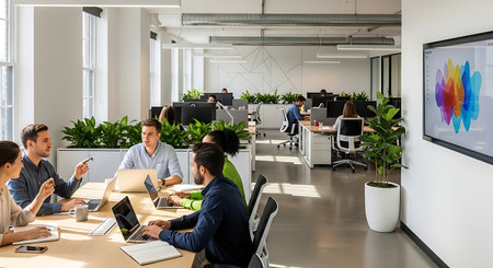 Group of business people discussing business plan  in the modern office.の素材