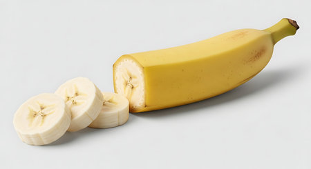 Banana slices isolated on white background. 3d render illustration.の素材