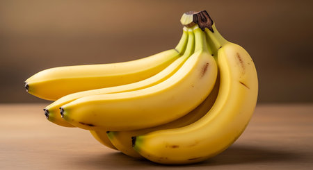 Bunch of bananas on a wooden table. Selective focus.の素材