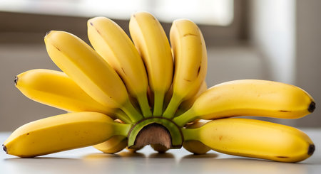 Bunch of bananas on a table in the kitchen. Selective focus.の素材