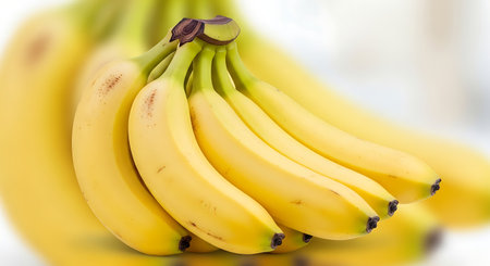 Bunch of bananas on white background. Close up. Selective focus.の素材