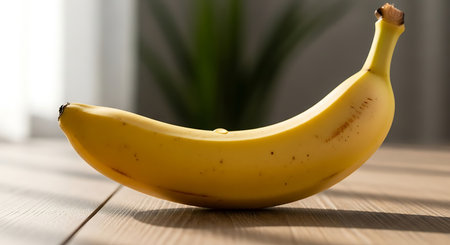 Banana on wooden table, closeup. Healthy eating concept.の素材