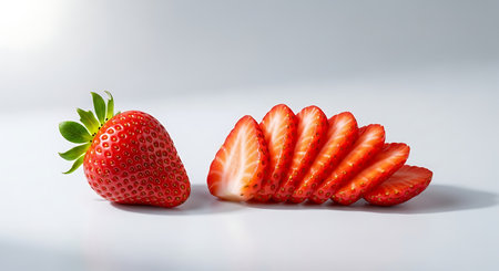 Strawberry with slices on a white background. Copy space.の素材
