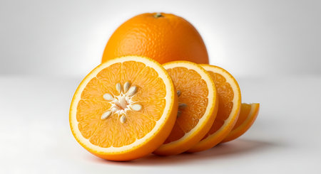 Fresh orange fruit isolated on white background with clipping path. Studio shot.の素材