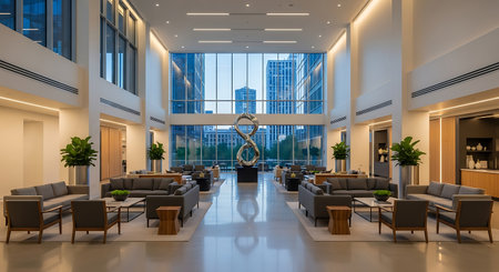 Interior of a modern hotel lobby. 3D rendering. Nobody insideの素材