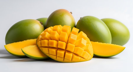 Mango fruit on white background. Close up of fresh ripe mango.の素材