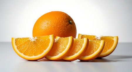 Slices of orange on a white background, close-upの素材