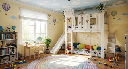 Interior of children's room with children's playroom. 3d renderの素材