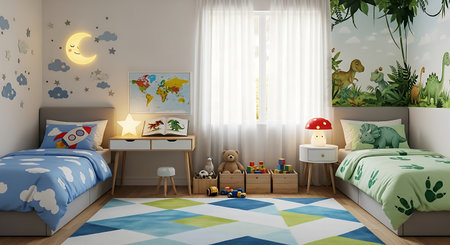 Children's room with children's bed and toys - 3d renderingの素材