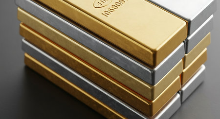 Gold ingots on black background. 3D rendering. Financial concept.の素材
