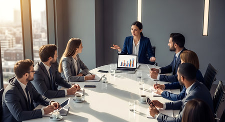 Group of business people discussing business plan at meeting room in office.の素材