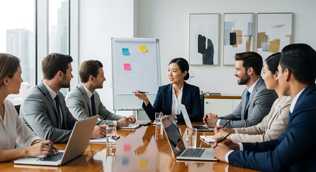 Group of business people working together in modern office. Teamwork conceptの素材