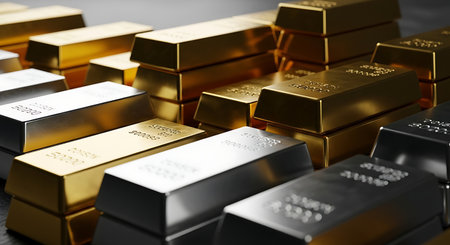 Stack of gold bars. 3D illustration. Financial success concept.の素材