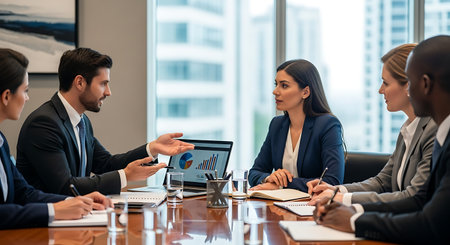 Group of business people working together in modern office. Selective focus.の素材